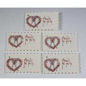 "Specially For You" Lot of 5 Handmade Gift Tags with Heart Wreath Design
